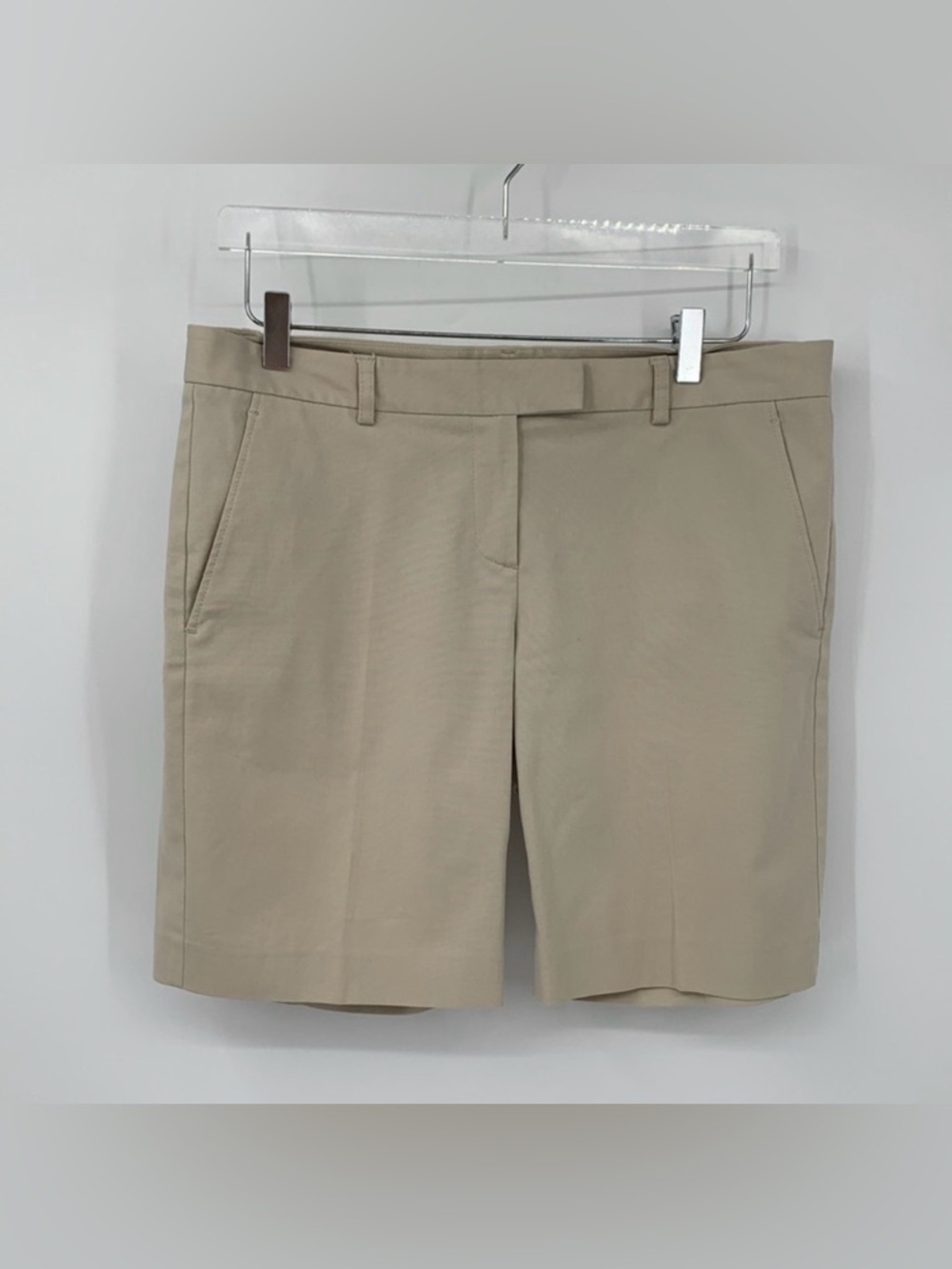 Theory flat front shorts stretch cotton longer Bermuda tan khaki 12